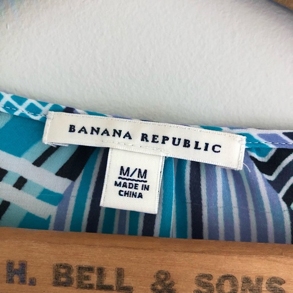 Banana Republic Blue Geometric Print Blouse M - Picture 3 of 8